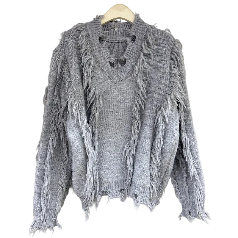 Distressed V-neck Jumper