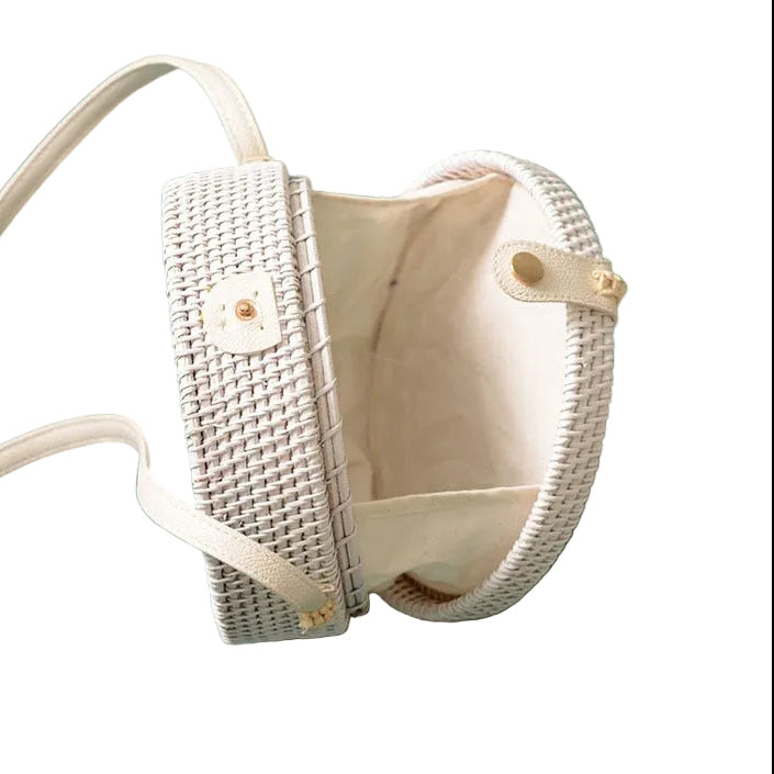 White Round Rattan Bag