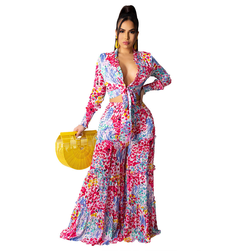 Boho Long Sleeve Wide Leg Irregular Suit
