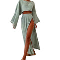 Crop Top High Waisted Slit Two-Piece Set
