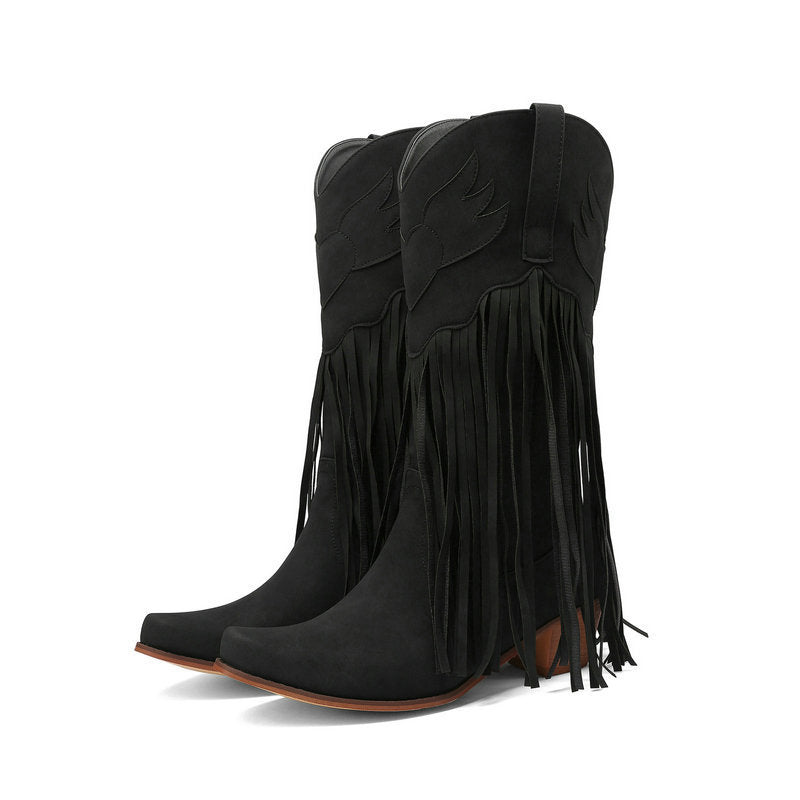 Retro Mid-Calf tassel cowboy boots