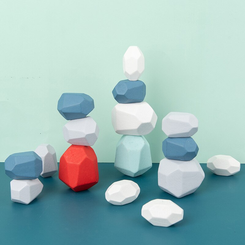 Children Wooden Coloured Stone Jenga Building Block