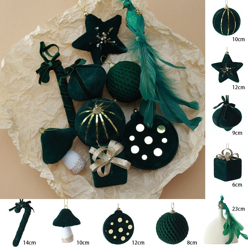 Flocking Dark Green Christmas  Tree Baubles