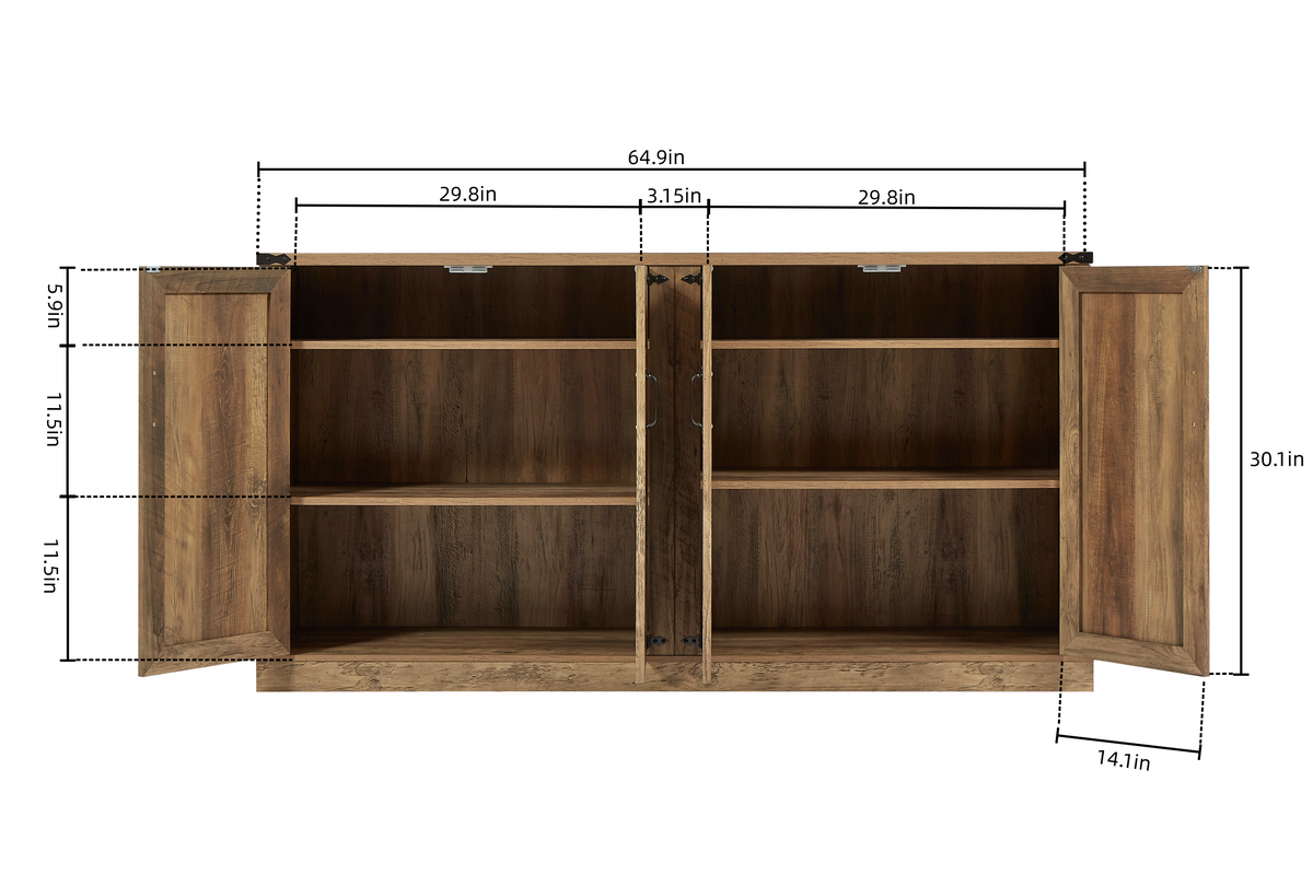Rustic Oak Colour Faux Rattan Sideboard