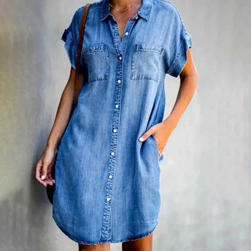 Short Sleeve Denim Shirt Dress