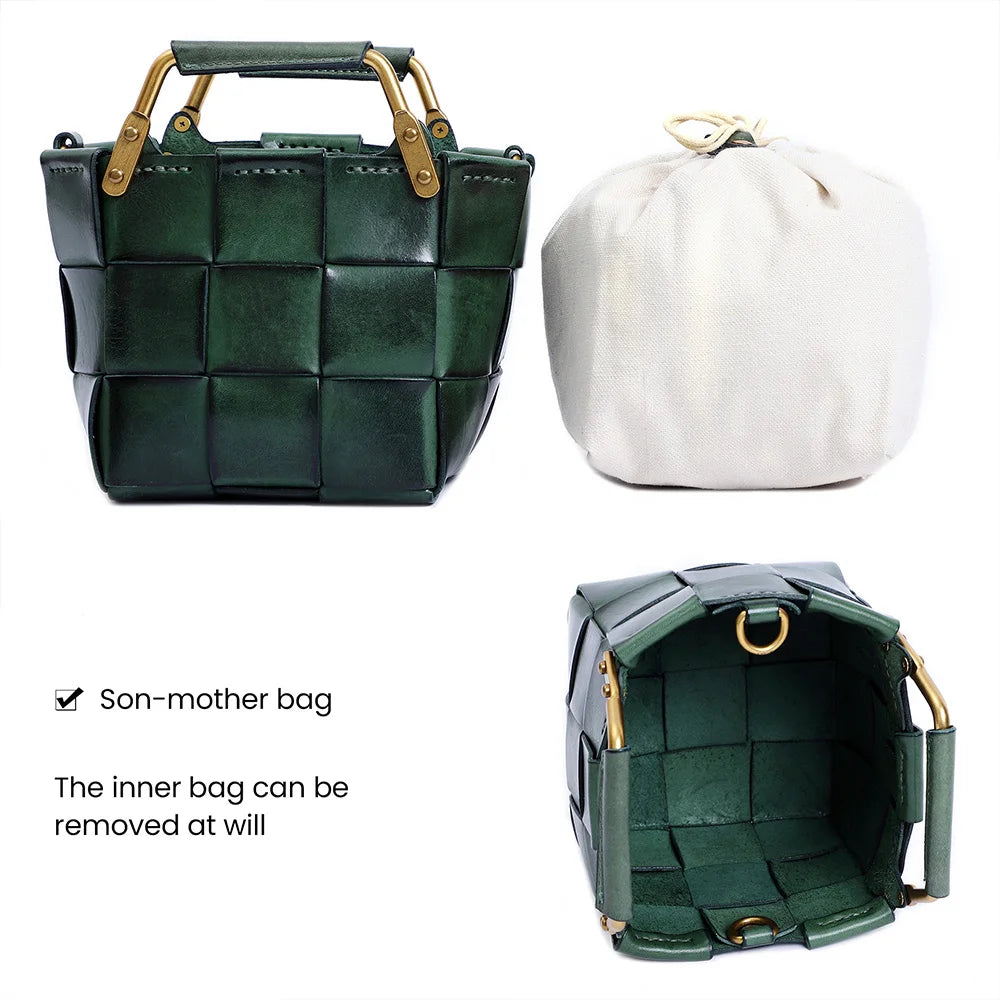 Mini Calf Skin Leather Woven Clutches Basket Bag