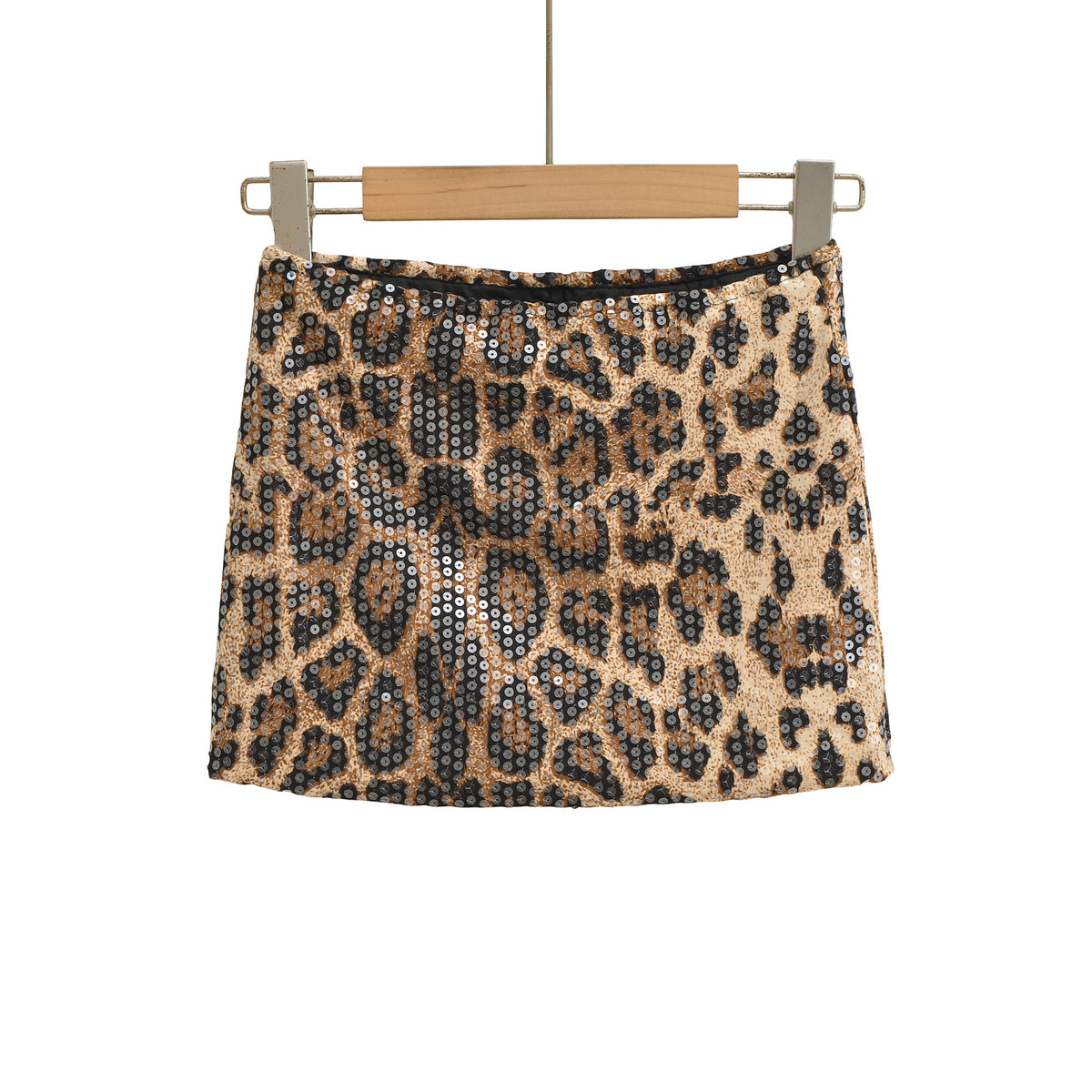 Leopard Print Sequin Mini Skirt