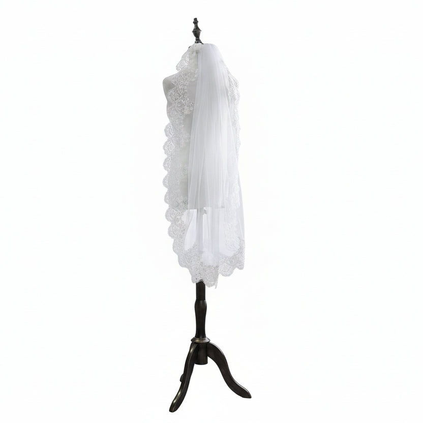 Sequined Lace White Short Veil