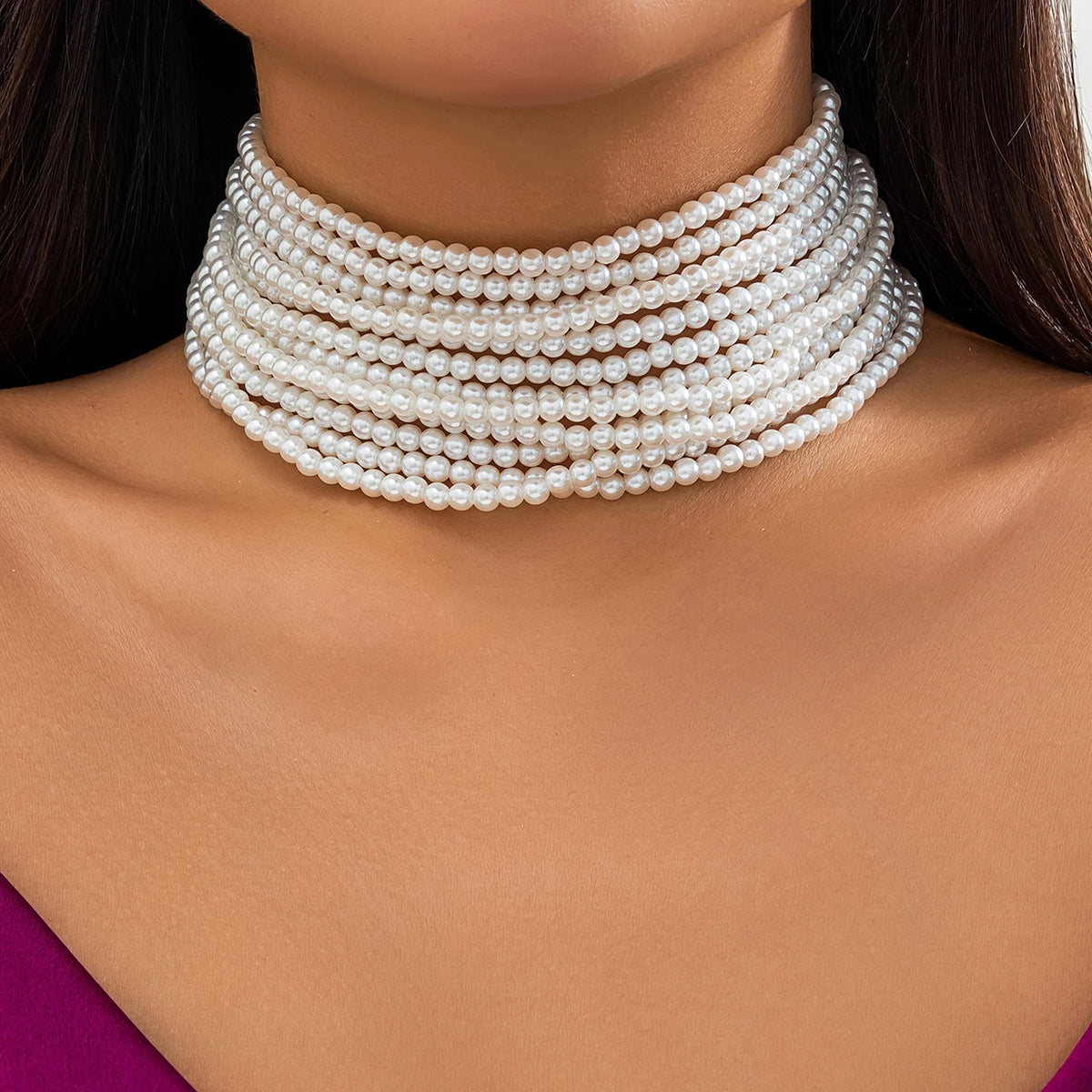 Multilayer Imitation Pearl Chunky Chocker