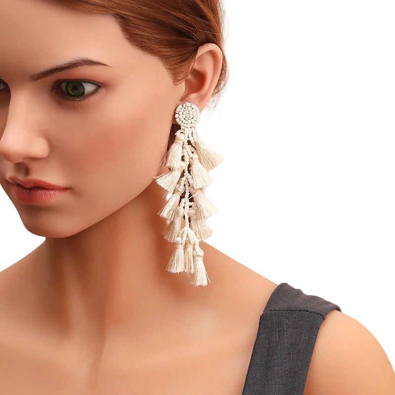 Rice Bead Tassel Earrings