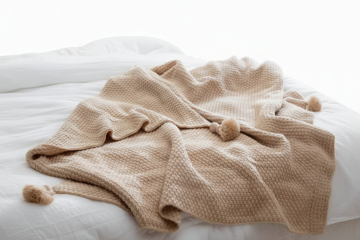 Nordic Fringed Knit Ball Blanket