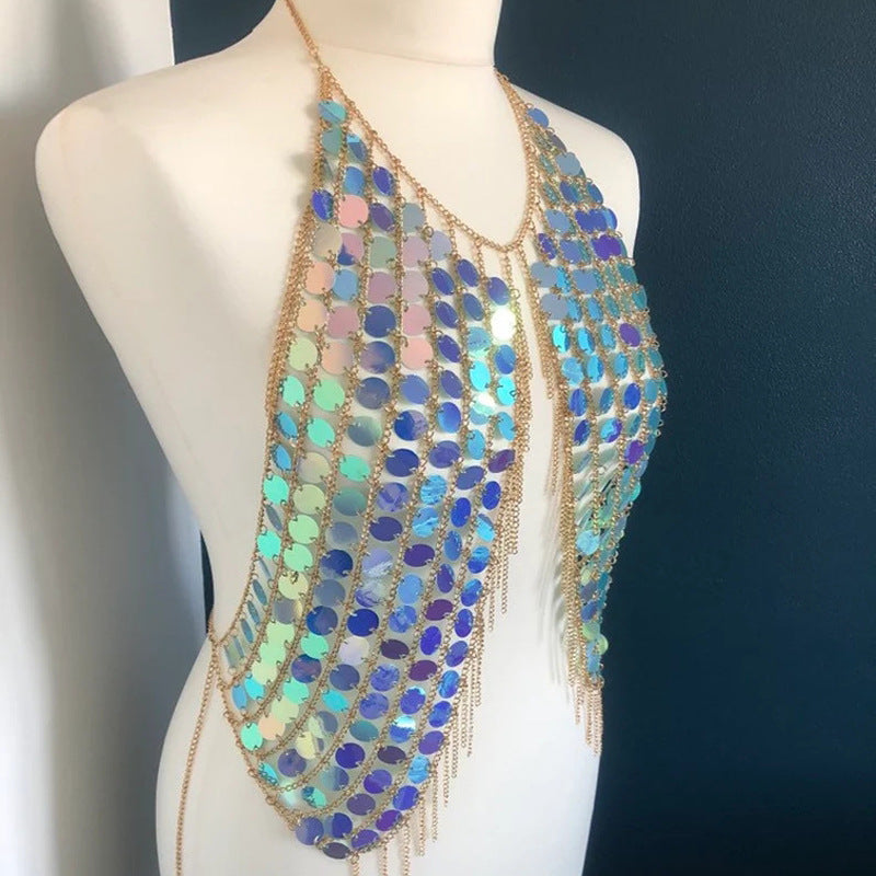 Handmade sequin body chain Top