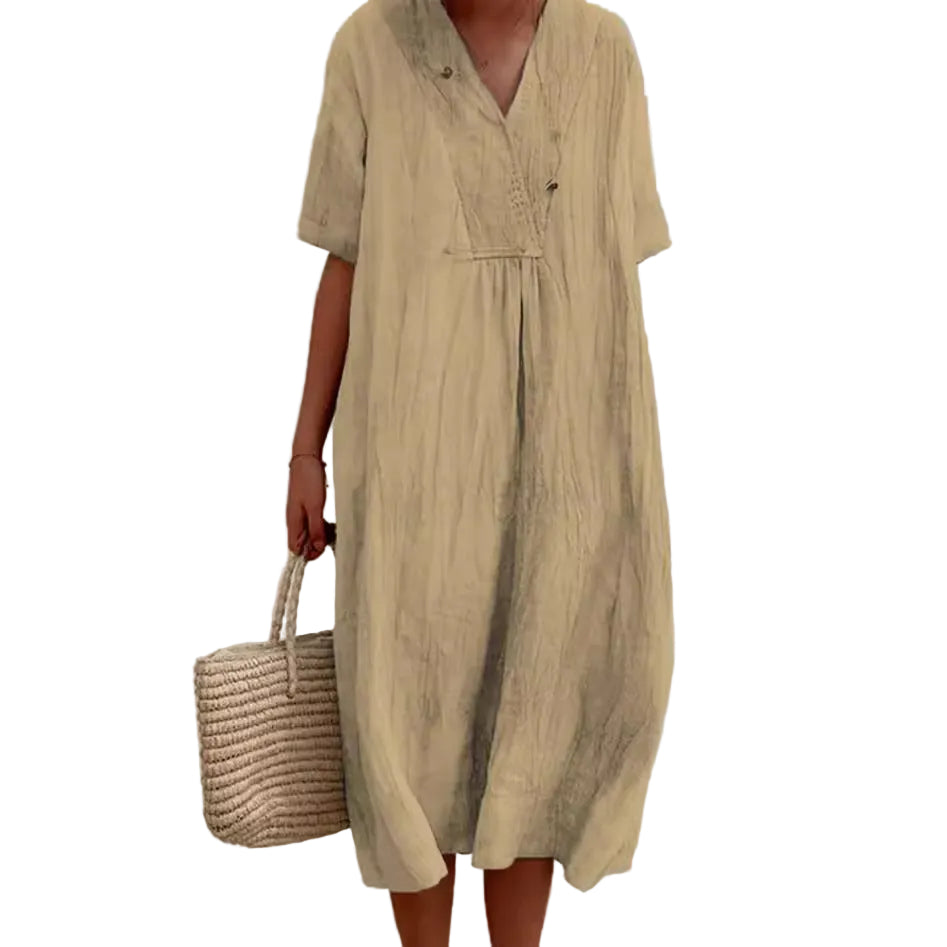 Cotton Blend Soft Drape Midi Dress