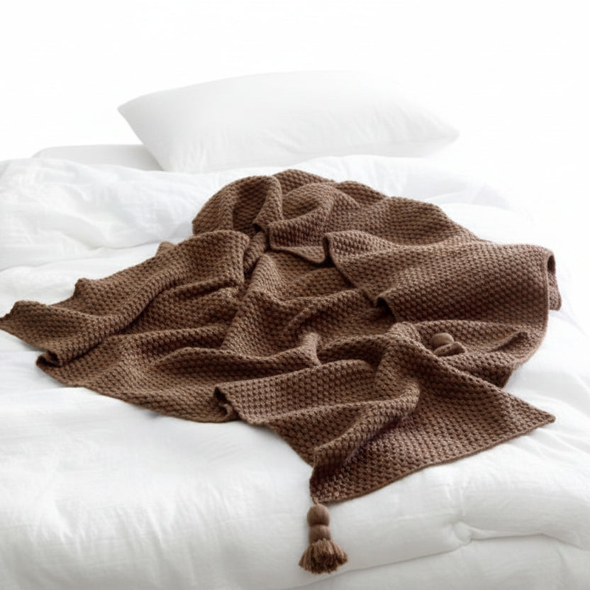 Nordic Fringed Knit Ball Blanket