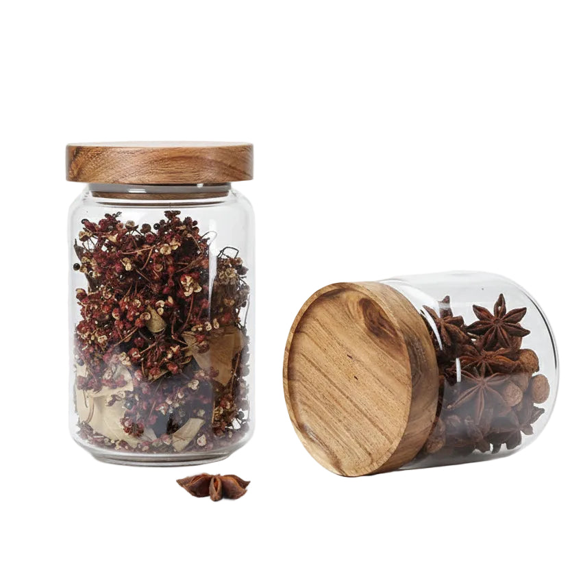 Kitchen Storage Wood Lid Glass
