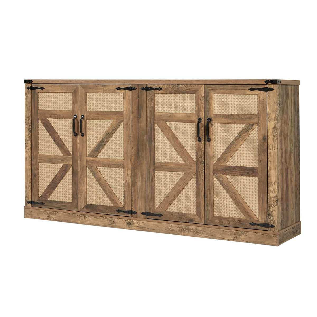 Rustic Oak Colour Faux Rattan Sideboard