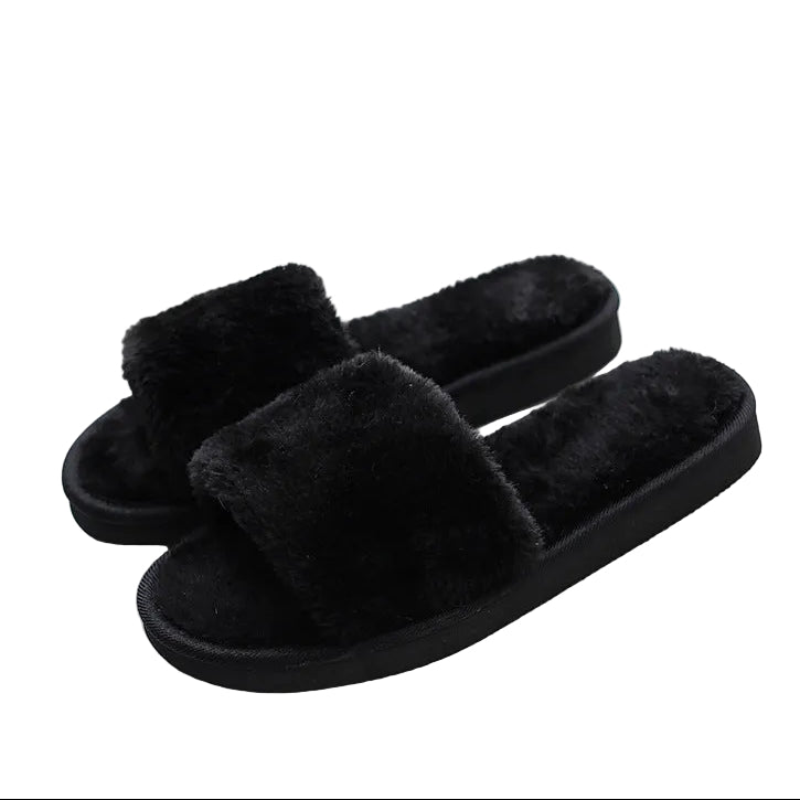 Solid color plush slippers