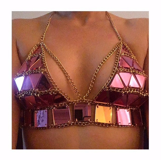 Acrylic Missor Triangle Stitching Bikini Top