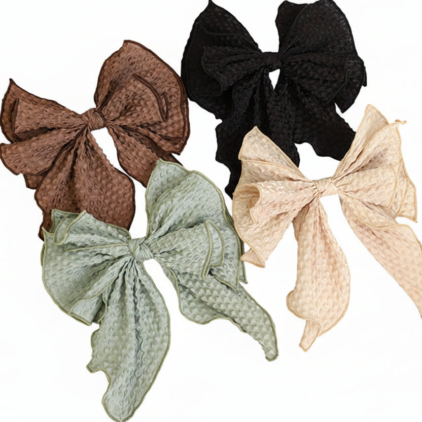 Solid Color Fabric Crumpled Bow Hair Accessory
