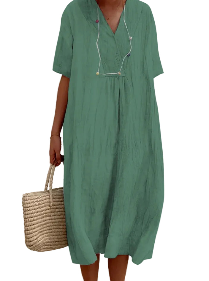 Cotton Blend Soft Drape Midi Dress