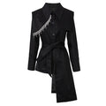 Sash Rhinestone Tassel Irregular Trench Coat