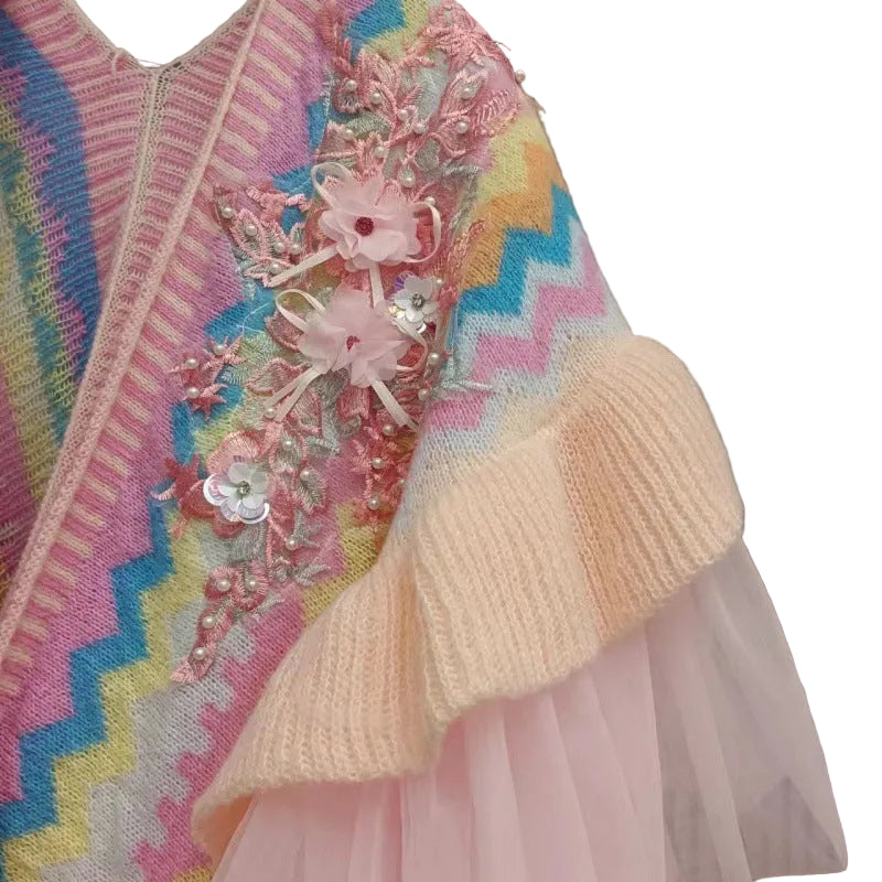 Embroidered Rainbow Shawl