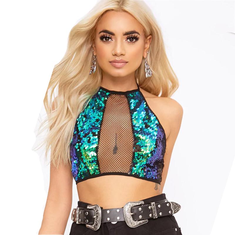 Green Sequin Crop Top