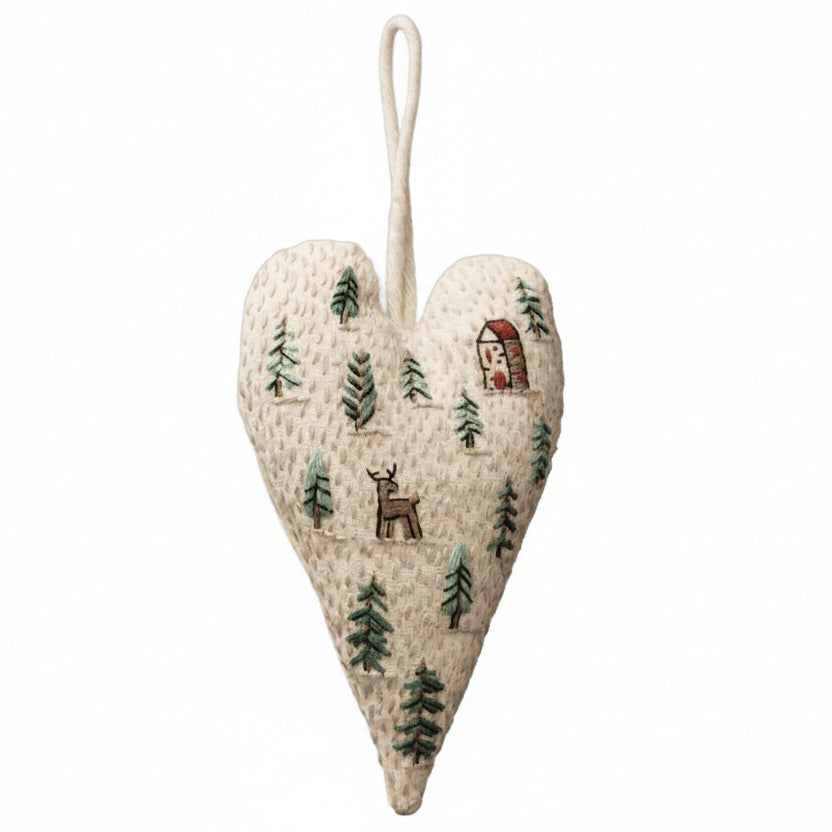 Heart-shaped Embroidery Christmas Decorative Pendant
