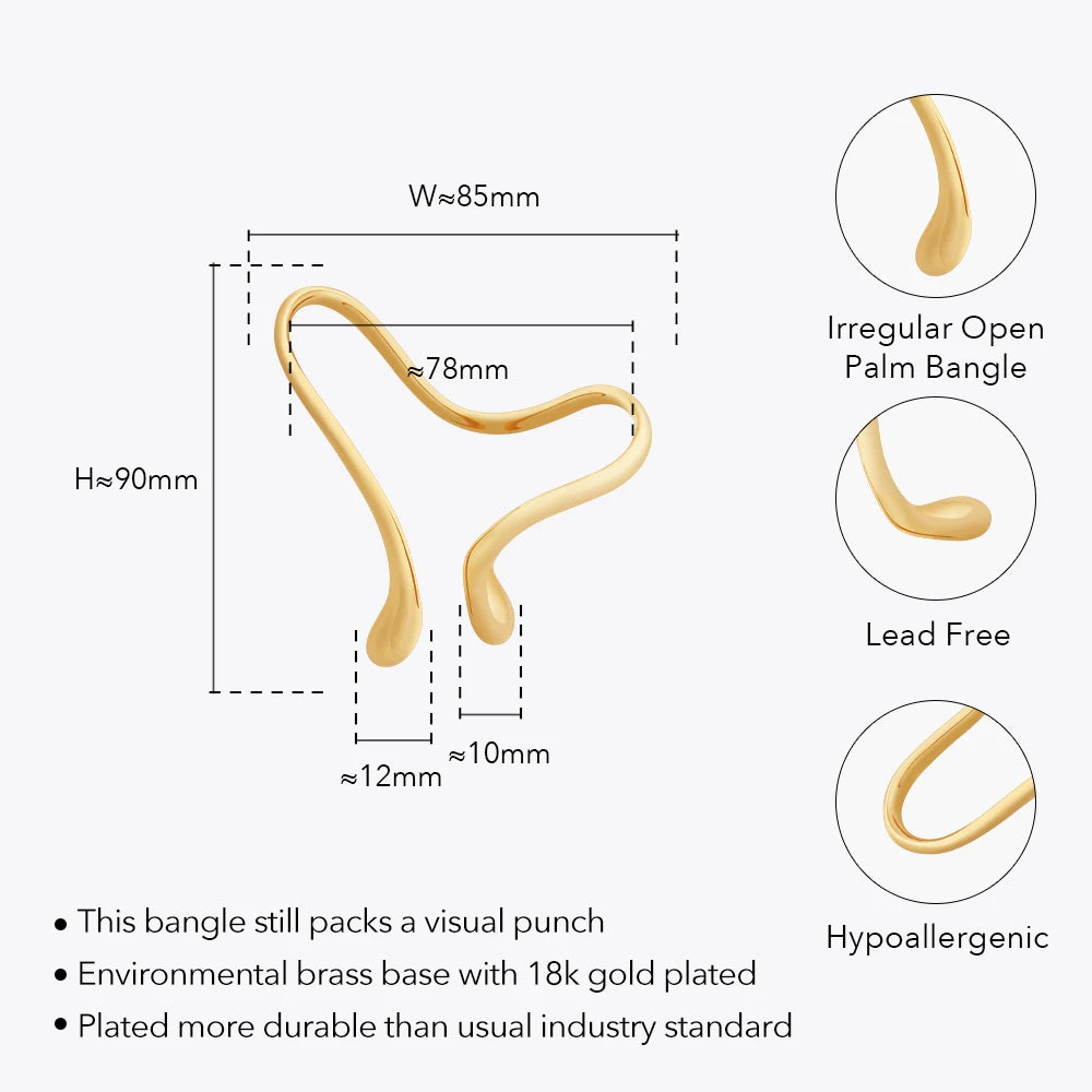 Irregular Open Palm Bangle For Women Plated Gold