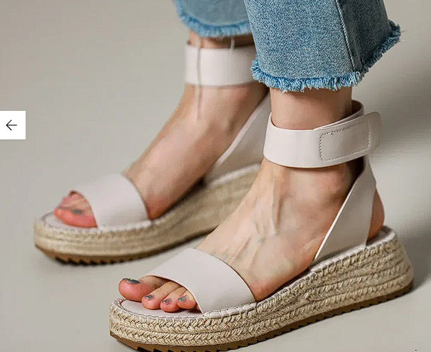 Womens All-leather Braided Vintage Flat Sandals With A Wedge Heel
