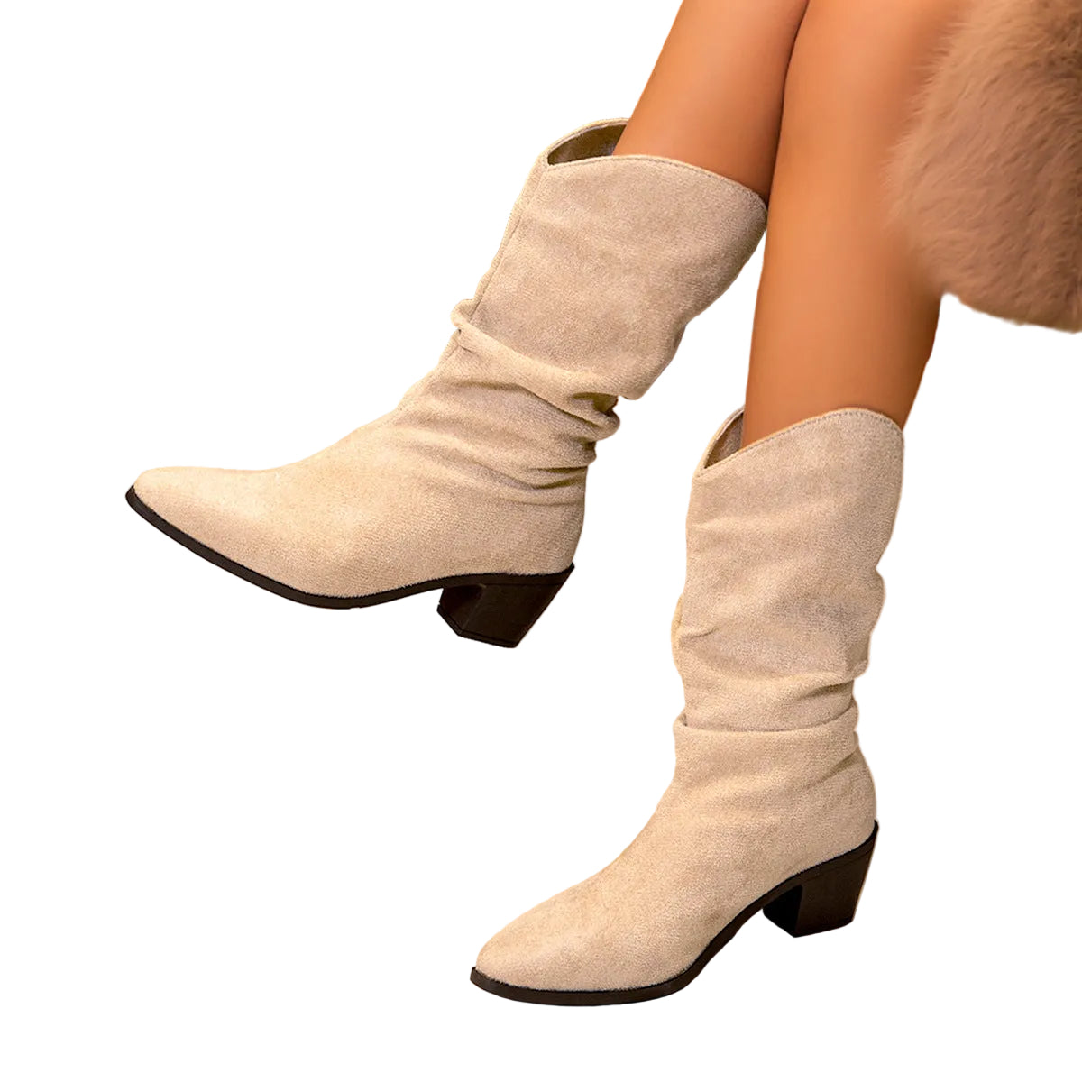 Chunky Heel Pointed Toe Denim Boots