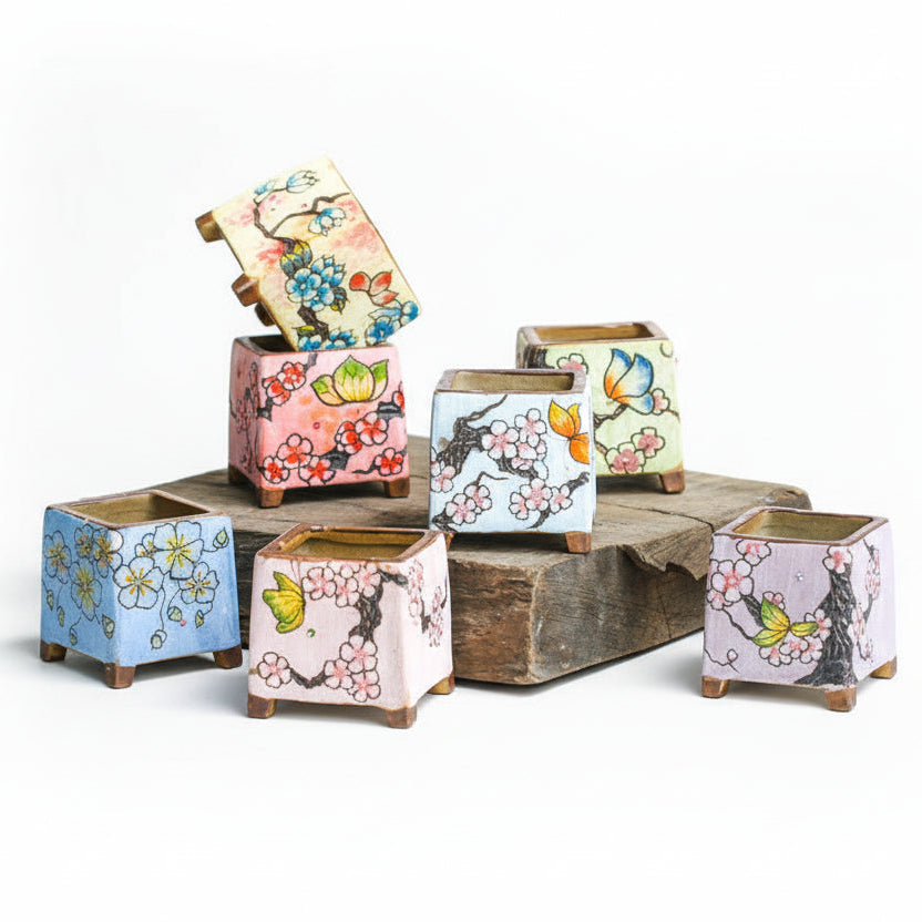 Square potted painted ceramic pots
