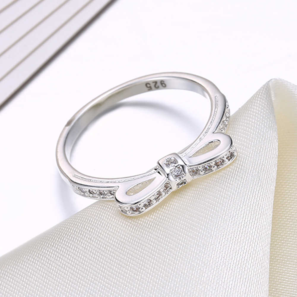 925 Sterling Silver Simple Bowknot Crystal