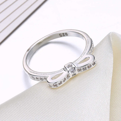 925 Sterling Silver Simple Bowknot Crystal