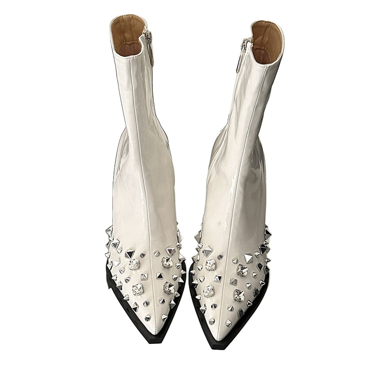 Chain Rivet Zipper Kitten Heel Boots