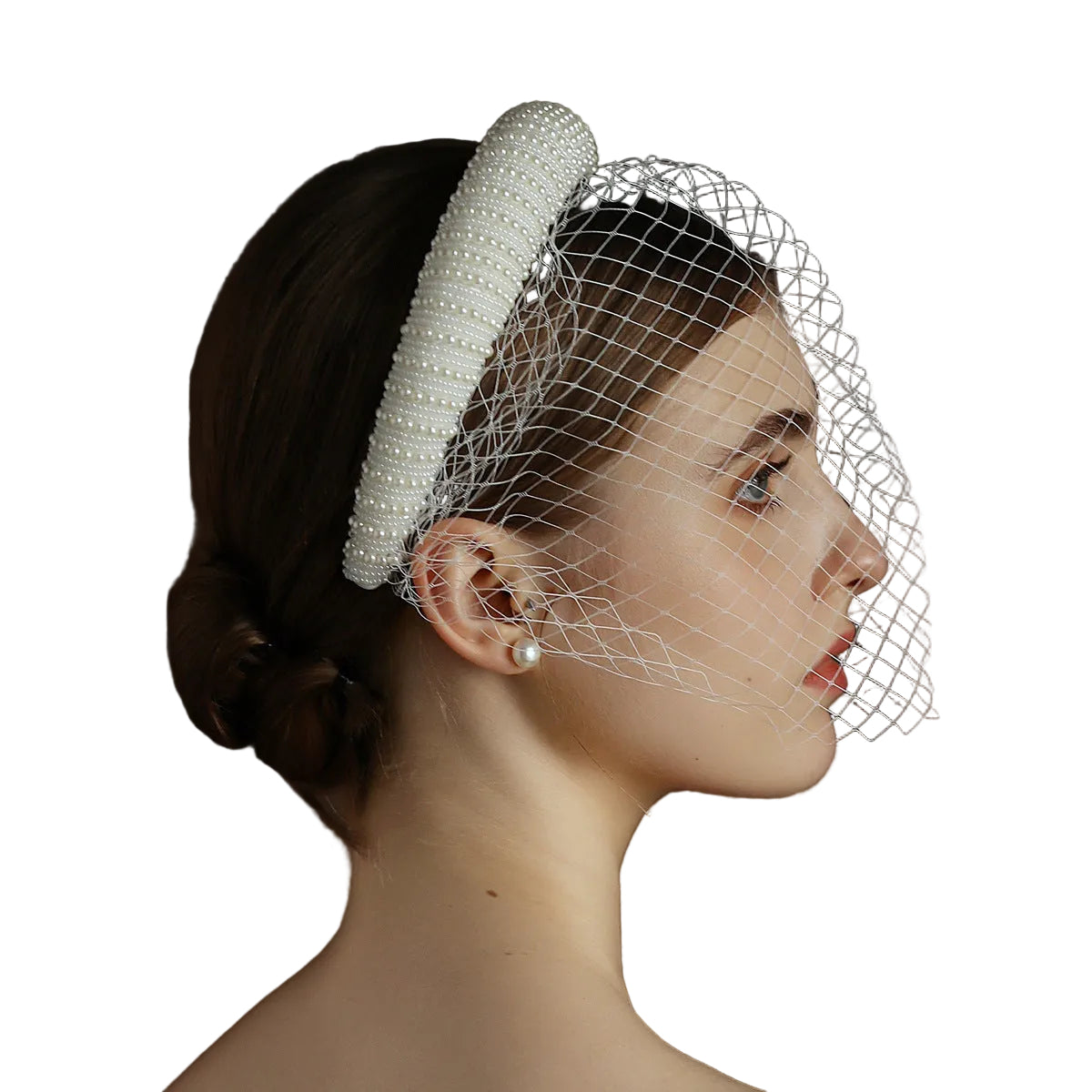 White Vintage Beaded Large Meshed Net Mesh Headband
