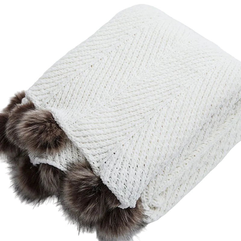 Faux Fur Knitted Bauble Blanket