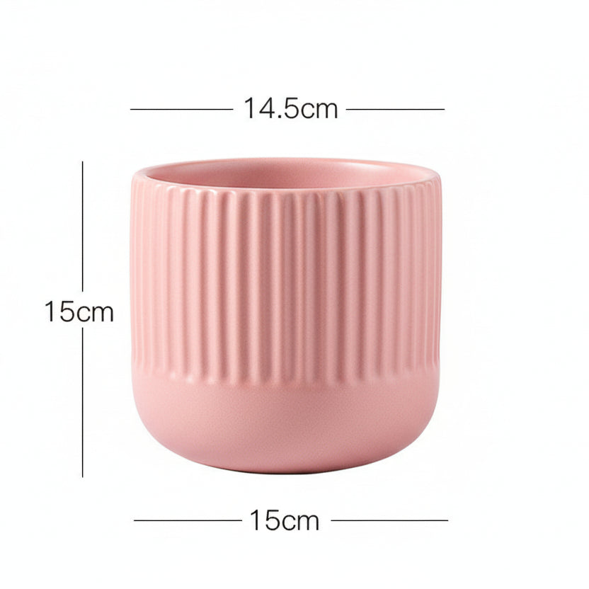 Matte Striped Ceramic Flower Pots