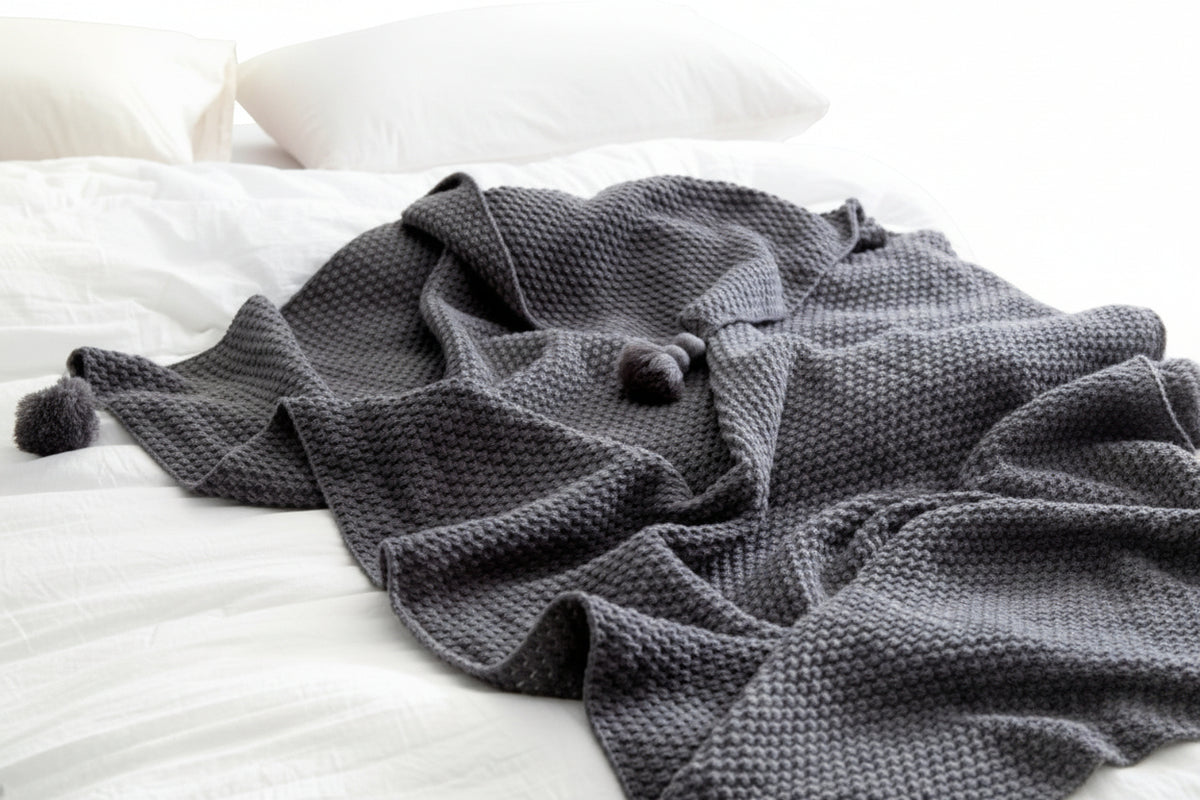 Nordic Fringed Knit Ball Blanket