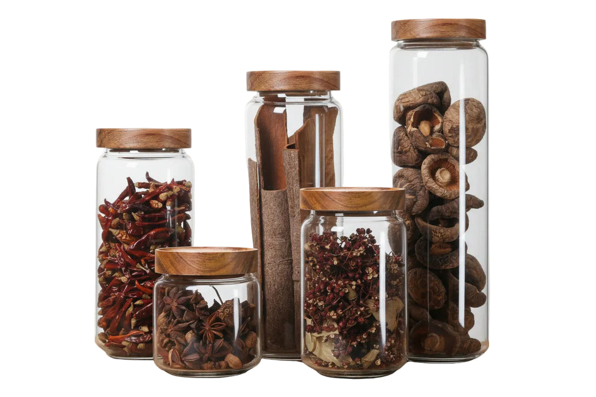 Kitchen Storage Wood Lid Glass