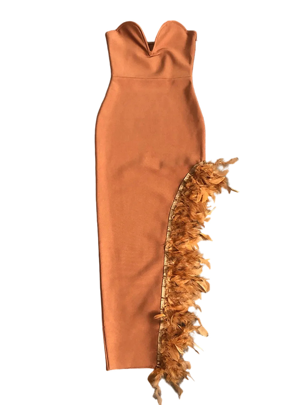 Sweetheart Midi Feather Trim Dress