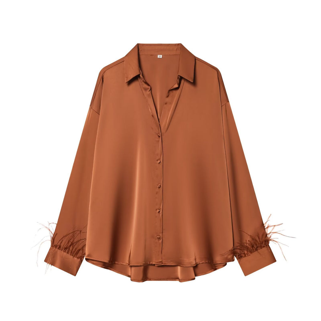 Satin Feather Rim Shirt