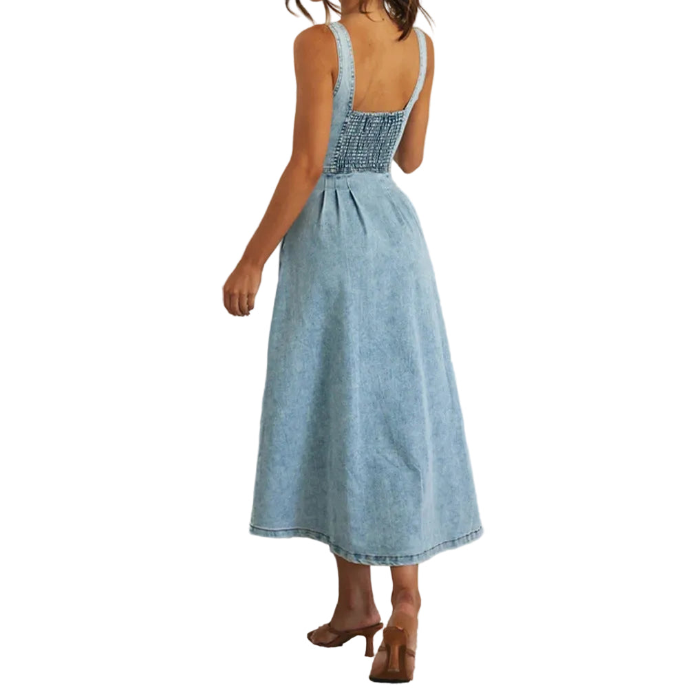 Lightwash Denim Button Midi Sundress