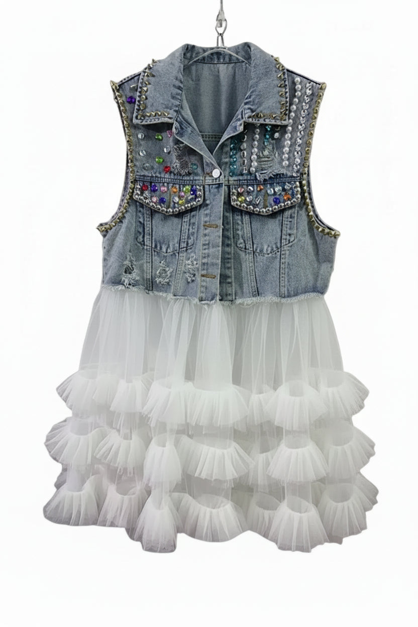 Denim Waistcoat Multi Layer Dress