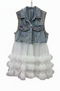 Denim Waistcoat Multi Layer Dress