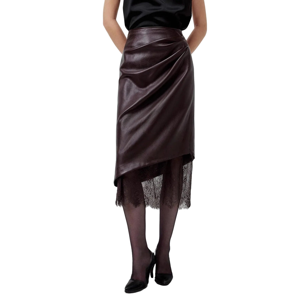 Lace Rim Leather Look Skirt