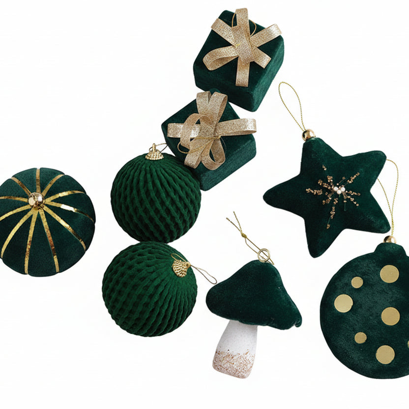 Flocking Dark Green Christmas  Tree Baubles