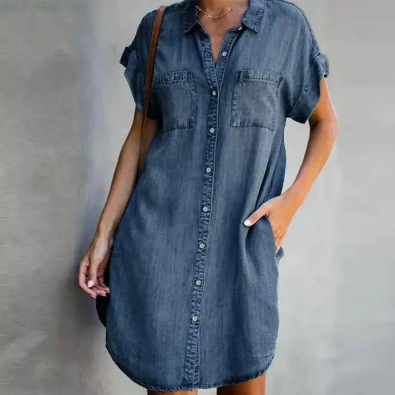 Short Sleeve Denim Shirt Dress