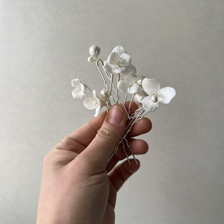Ceramic Flower Pearl Hairpin