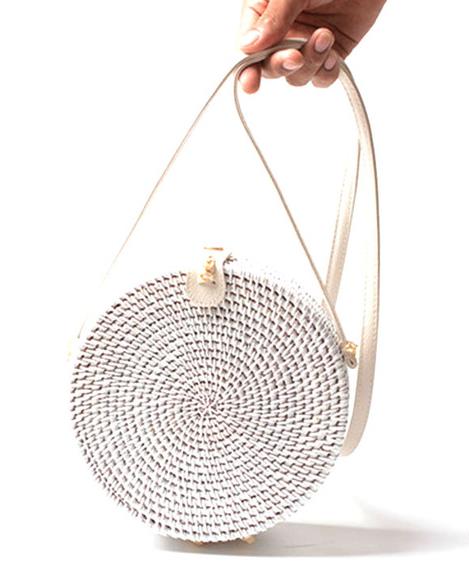 White Round Rattan Bag